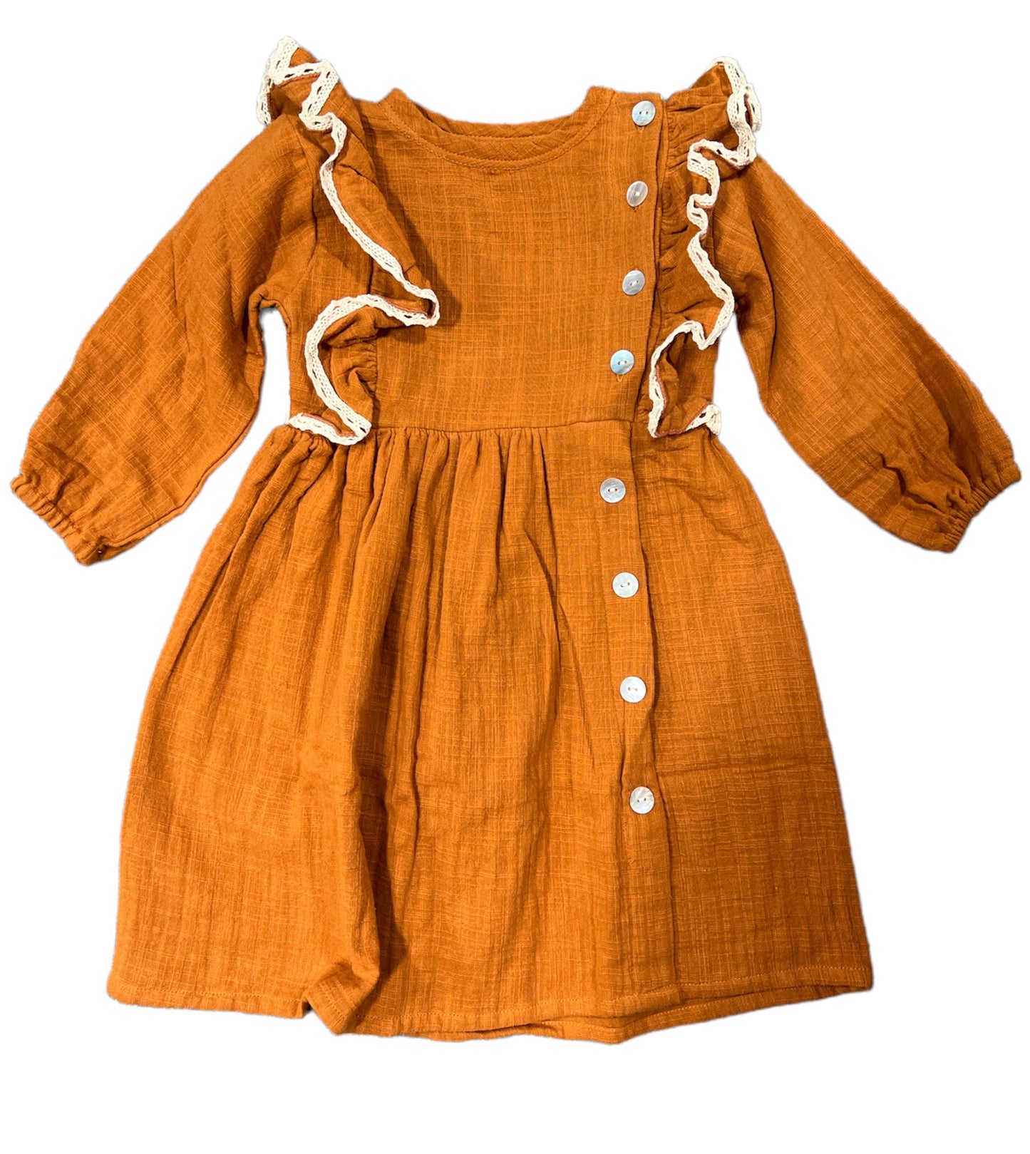 Rust Frayer Button Side Dress