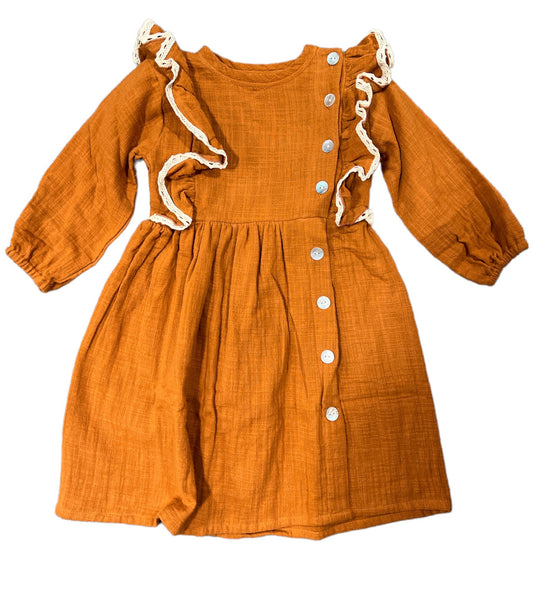 Rust Frayer Button Side Dress