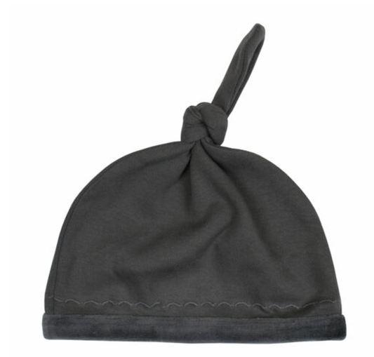 Gray Velveteen Top Knot Hat
