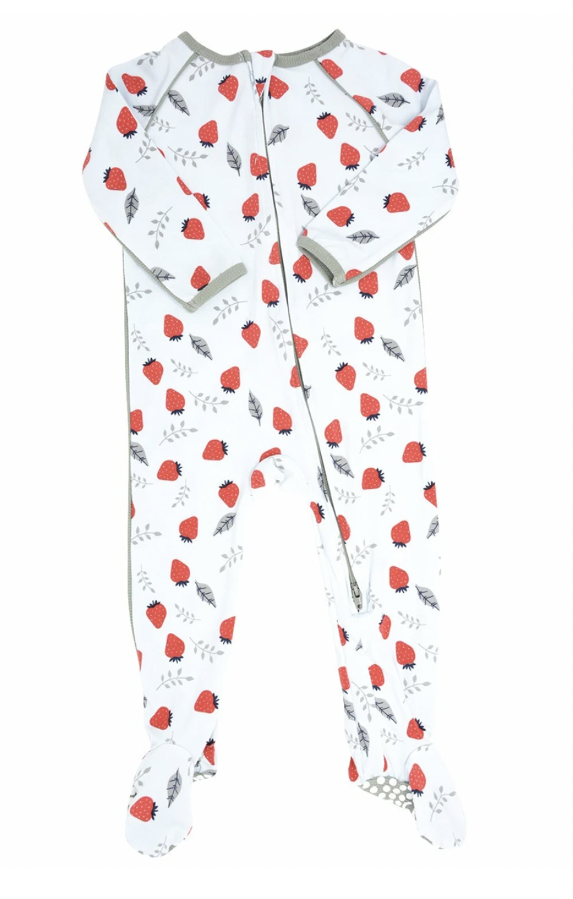 Strawberry Piped Zipper Footie