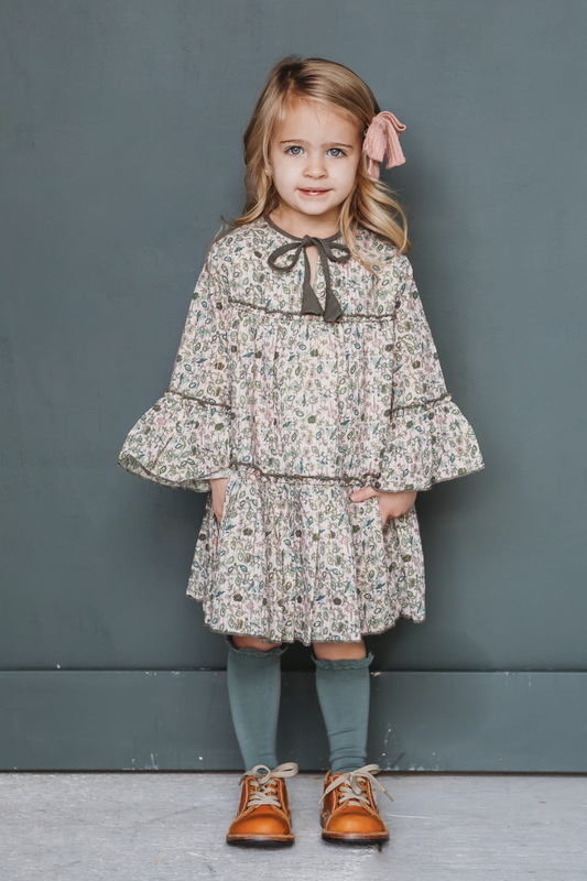 Pink/Olive Lurex Printed Dress