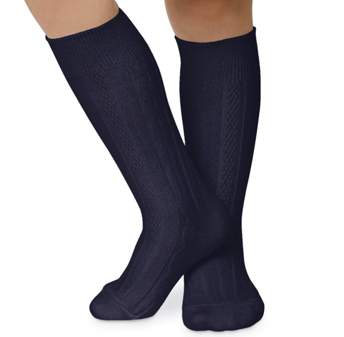 Navy Classic Cable Knee High Socks