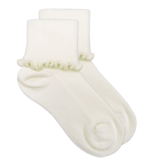Ivory Seamless Ripple Edge Turn Cuff Crew Socks