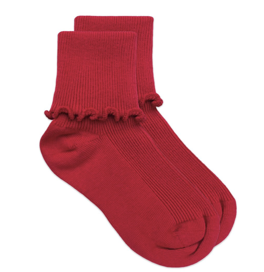 Red Seamless Ripple Edge Turn Cuff Crew Socks