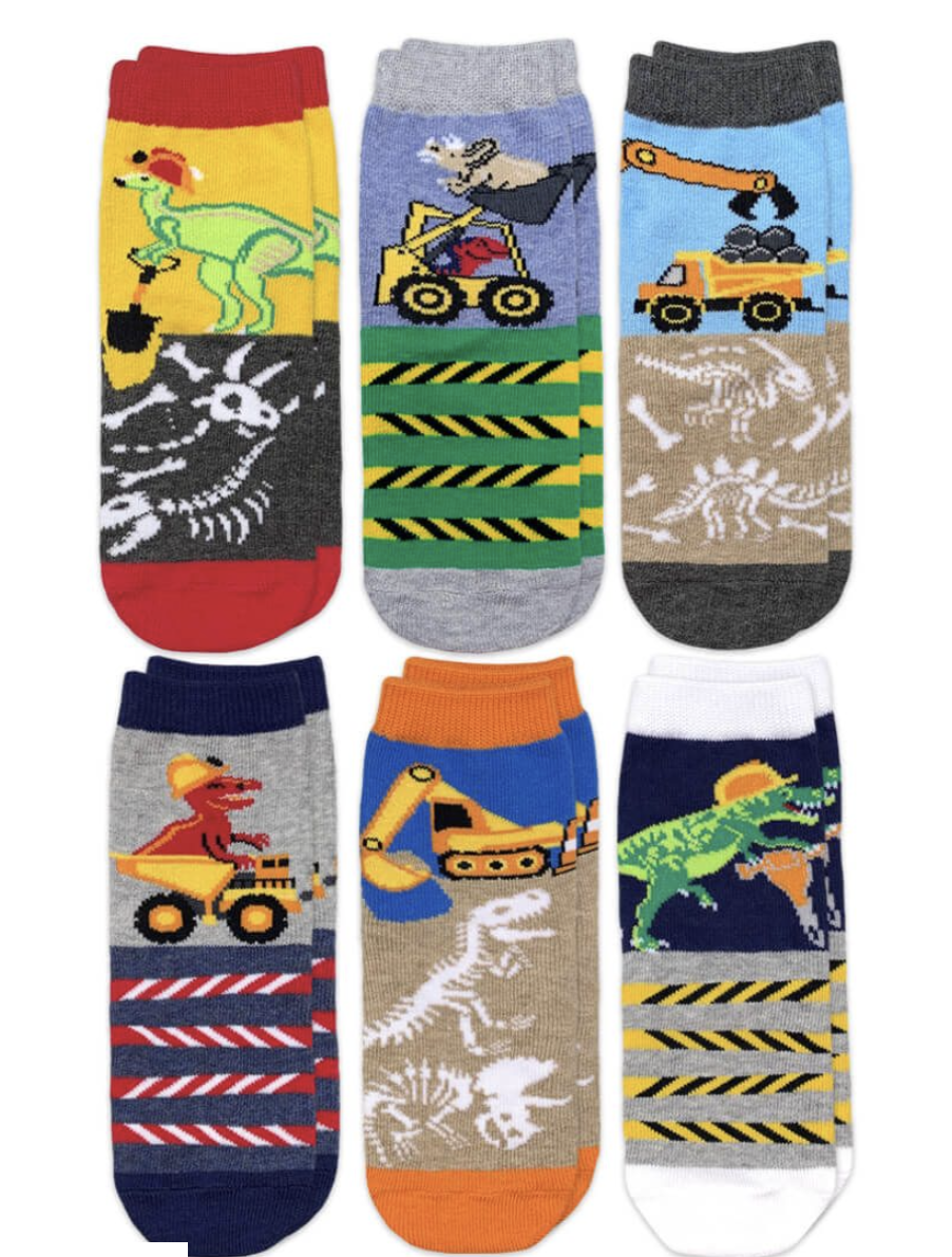 Construction Dinosaurs Crew Socks 6 Pair Pack