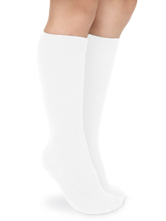 White Smooth Toe Cotton Knee High Socks 2 Pair Pack