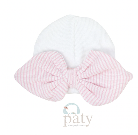 Paty Beanie with Bow Pink Stripe