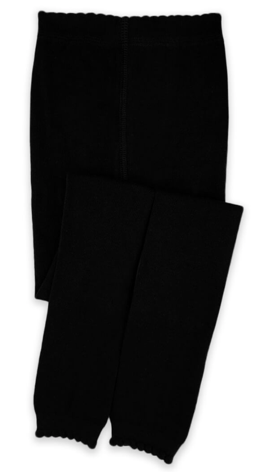 Black Scalloped Pima Cotton Footless Tights