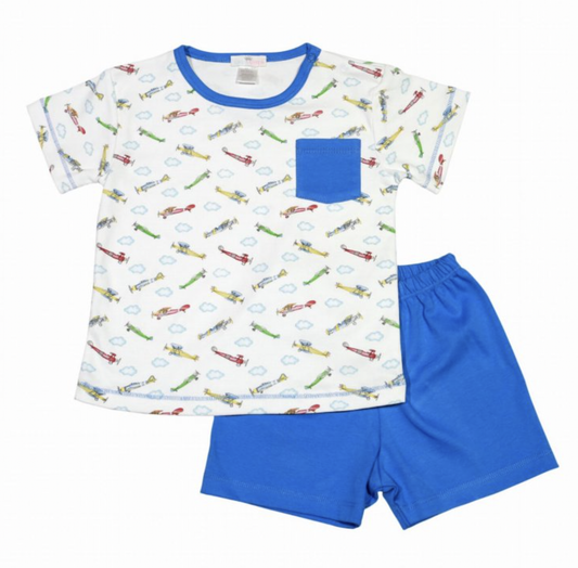 Airplanes Pima Pocket Tee Short Set