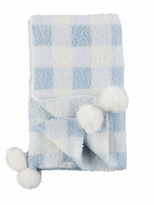 Chenille Blue Gingham Blanket