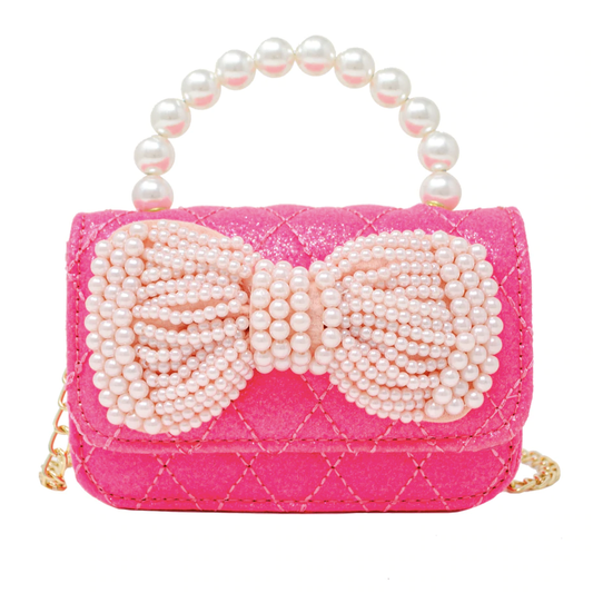 Pearl Handle Bow Bag- Hot Pink