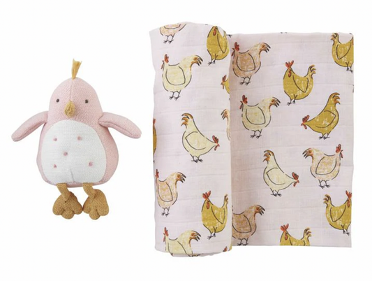 Chicken Swaddle & Rattle Set