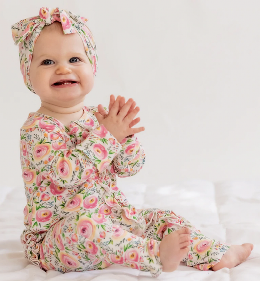 Sunset Meadow Ivy Ruffled Zippy Baby Romper/Headband