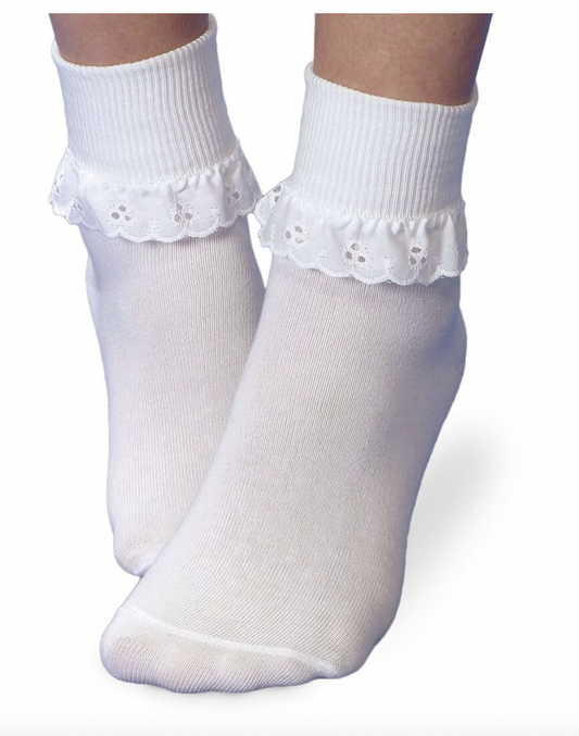 Girls Cluny & Satin Lace Turn Cuff Socks- White/Pink