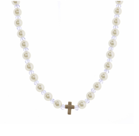 Jane Marie Pearl and Lavender Cross Necklace