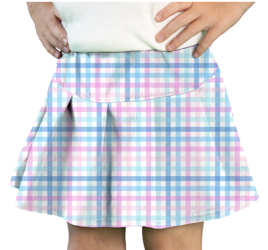 Tennis Skort Plaid Blue Sky