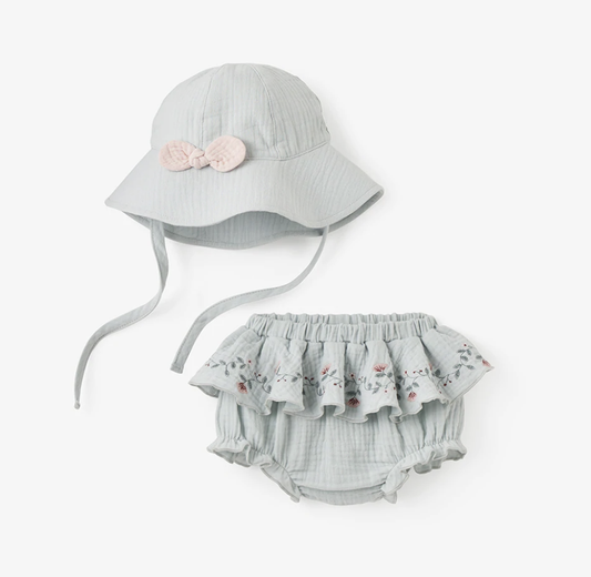 Aqua Emb Muslin Bloomer w/Sun Hat