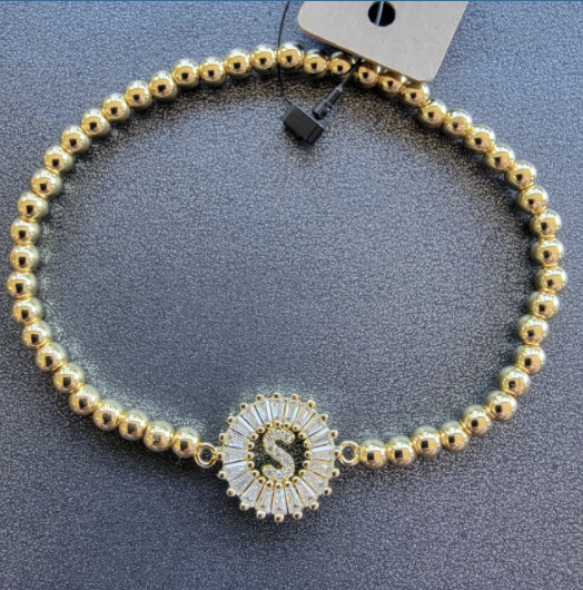 Initial Bracelet with Round Embellishment