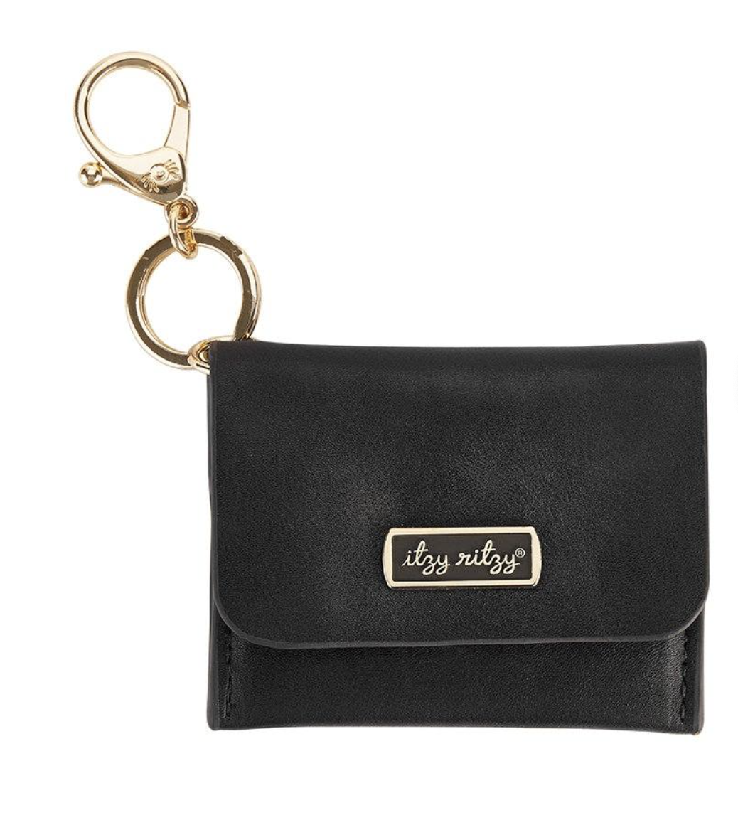 Black Mini Wallet Card Holder & Key Chain Charm