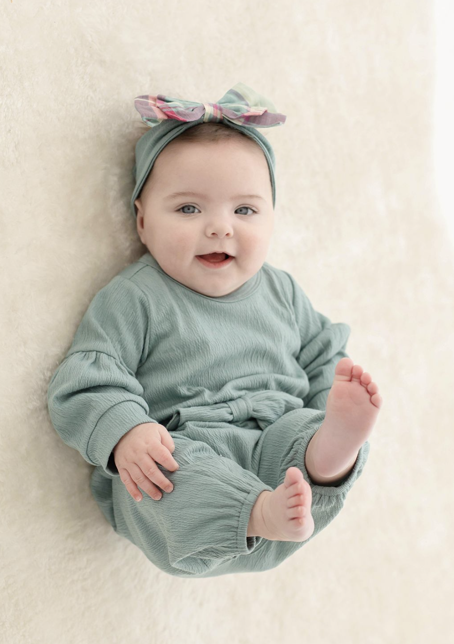 Rowan Woven Romper Green w/Bow