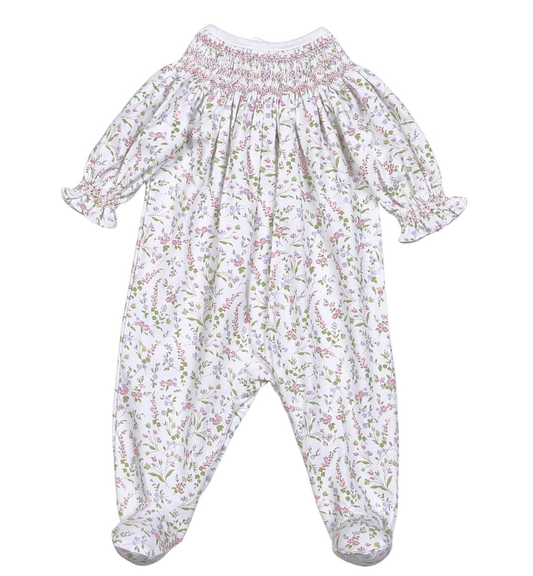 Evelyn Floral Pima Hand Smocked Footie