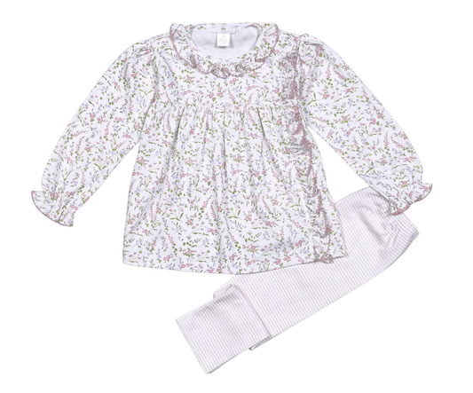 Evelyn Coral/Purple Floral Pima Pant Set