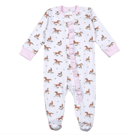 Horses Girl Pima Zipper Footie