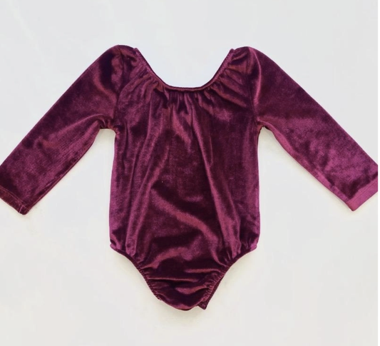 Livee Cranberry Long Sleeve Velvet Leotard