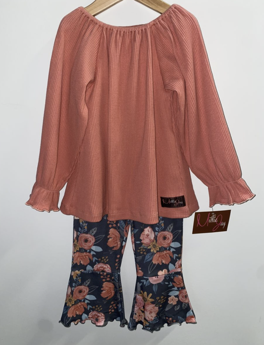 Payton Bell Bottom Set-Navy Floral