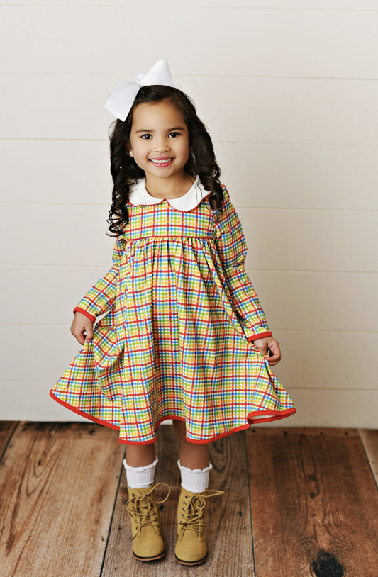 Plaid Proper Picot Trim Dress