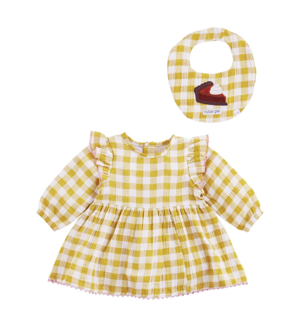 Mustard Check Dress w/Cutie Pie Bib Set