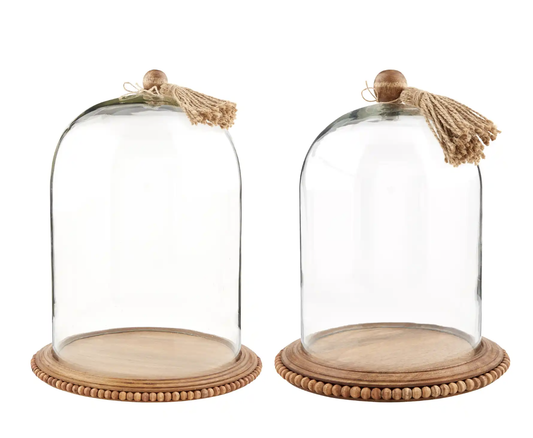 Wood And Glass Cloche Set