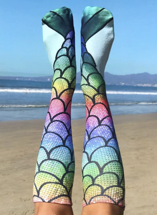 Rainbow Mermaid Knee High Socks