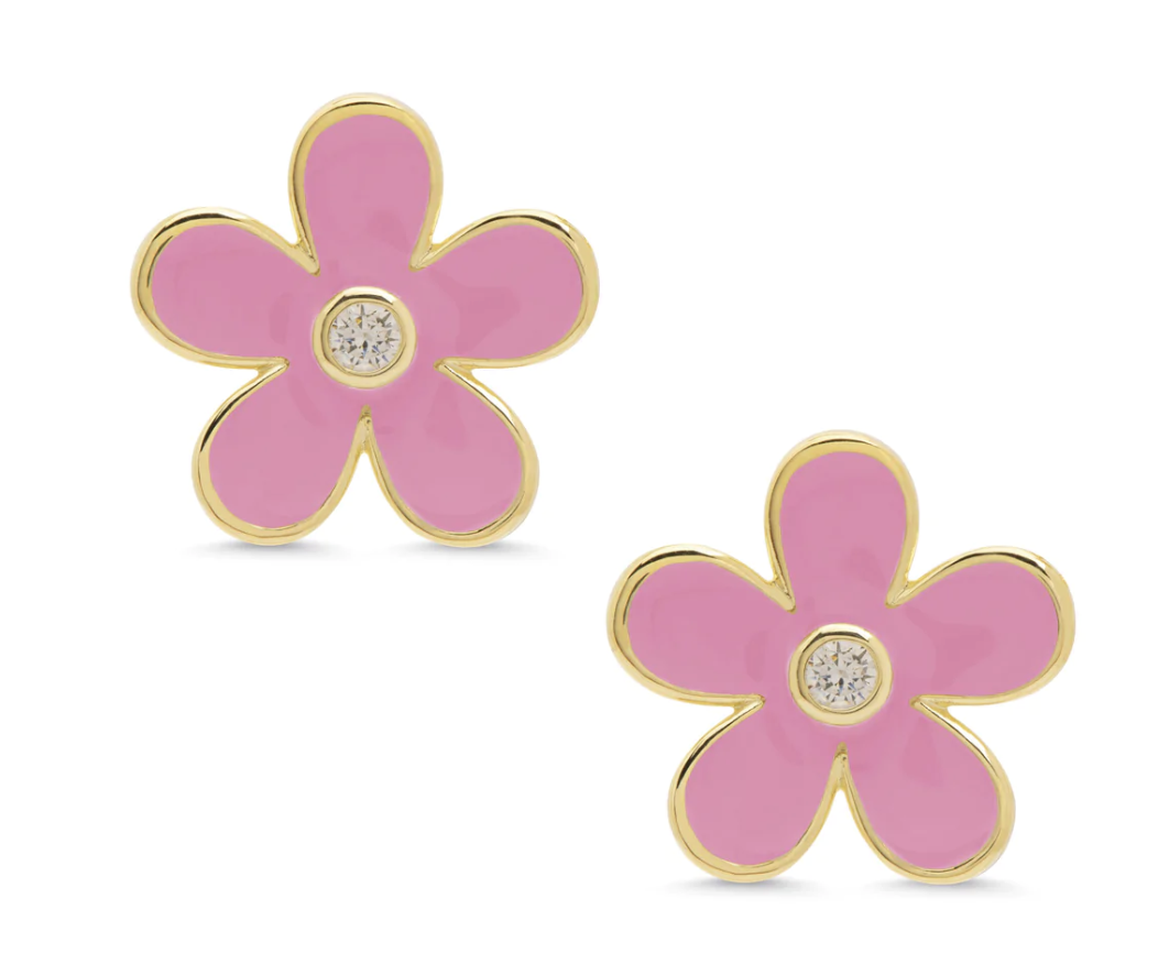 Flower CZ Stud Earrings- Pink