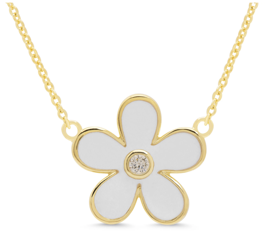 Flower CZ Pendant- White