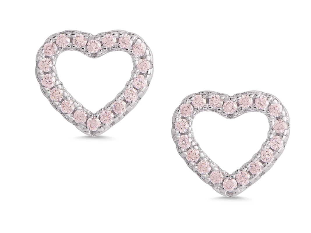 Open Heart Pink CZ Stud Earrings