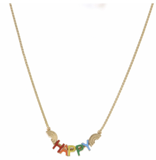 Multi "Happy" With Rainbows Necklace