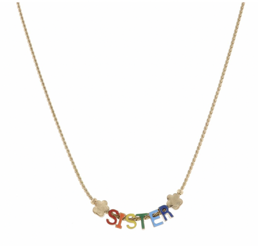 Multi "Sister" With Flowers Necklace