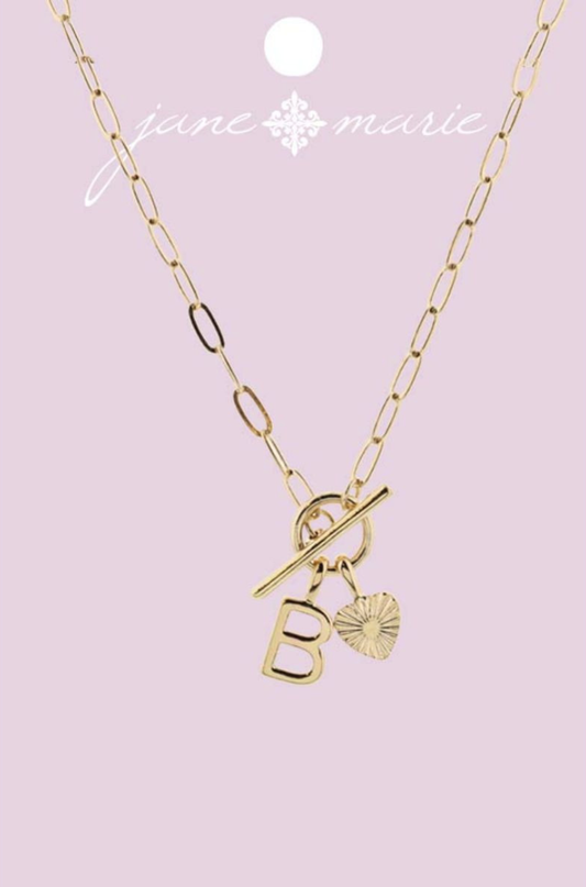 Gold "B" Initial With Textured Heart Necklace