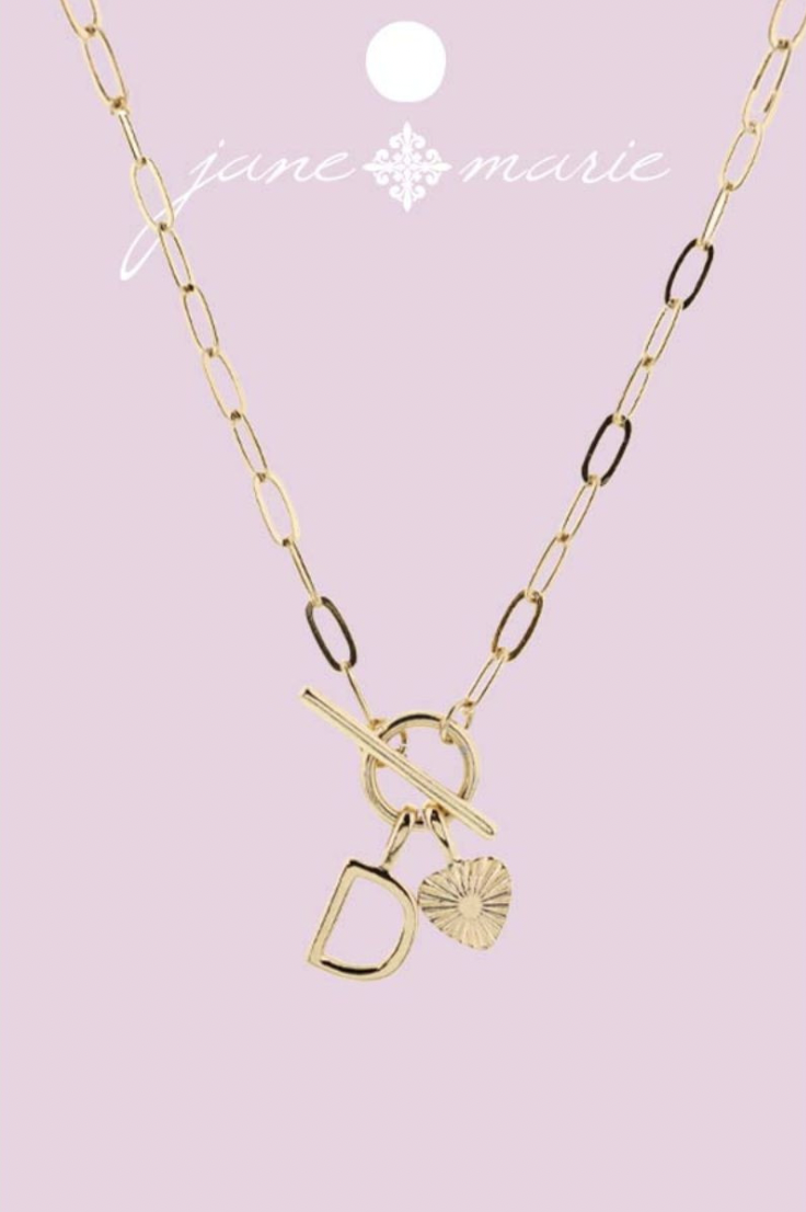 Gold "D" Initial With Textured Heart Necklace