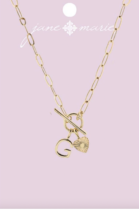 Gold Initial "G" With Textured Heart Necklace