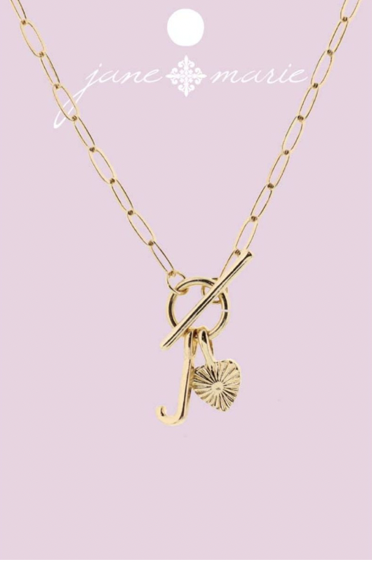 Gold "J" Initial With Textured Heart Necklace