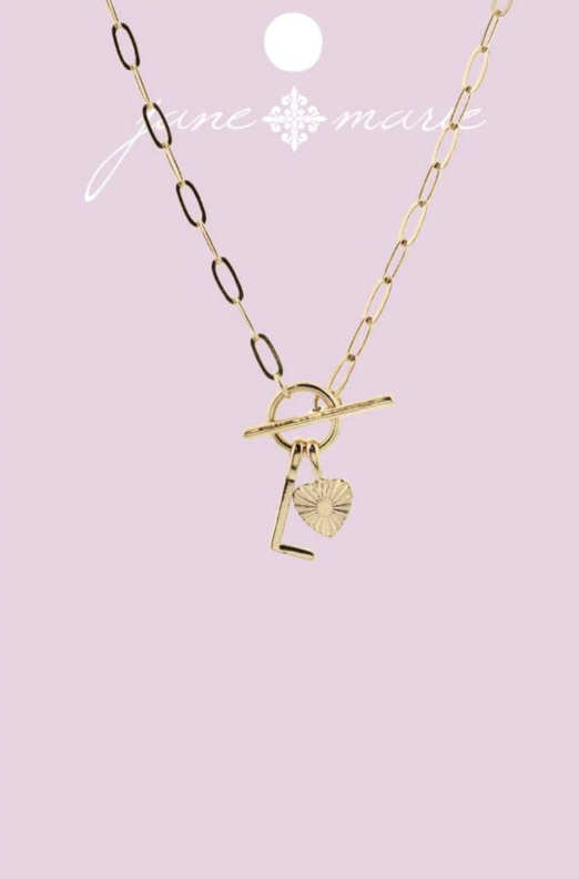 Gold "L" Initial With Textured Heart Necklace