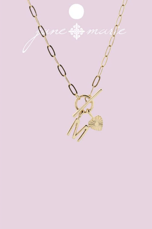 Gold "M" Initial With Textured Heart Necklace