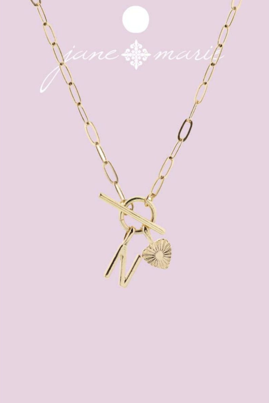 Gold "N" Initial With Textured Heart Necklace