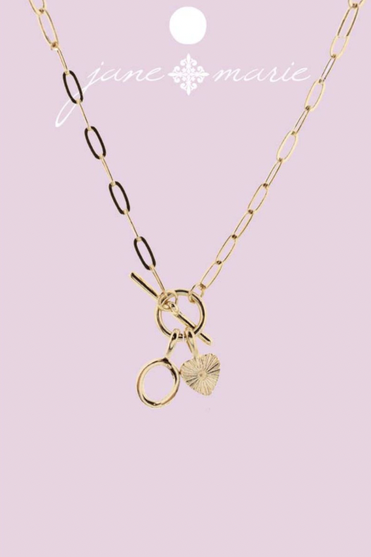 Gold "O" Initial With Textured Heart Necklace