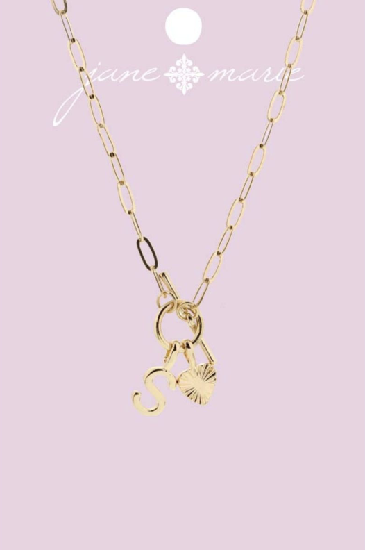 Gold "S" Initial With Textured Heart Necklace