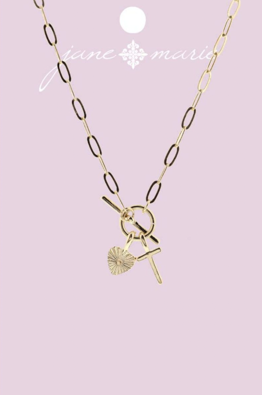 Gold "T" Initial With Textured Heart Necklace