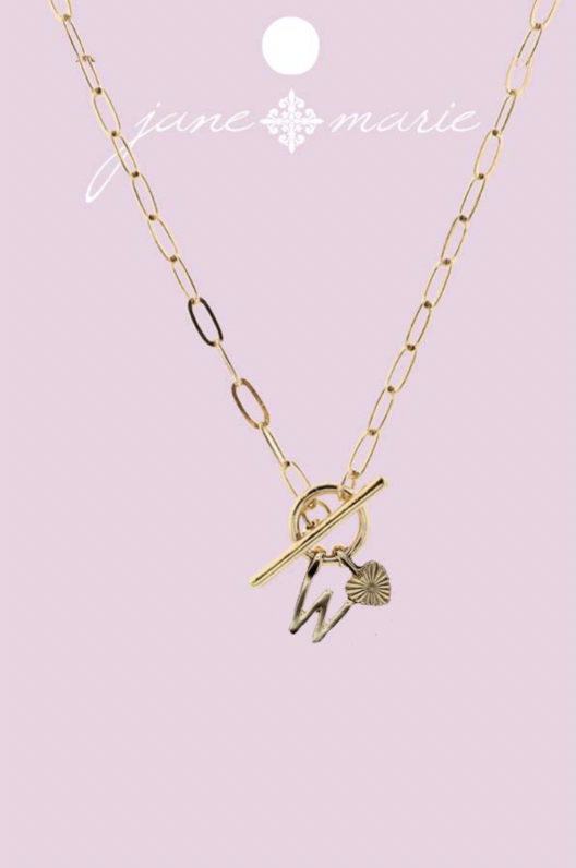 Gold "W" Initial With Textured Heart Necklace