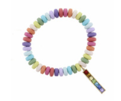 Kids Multi Colored Disk Beads W/ Multi Crystal Bar Bracelet